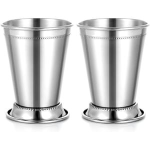Set of 2 Mint Julep Cups, Classic Stainless Steel Glasses for Party Bar Home Restaurant, 12 oz Metal Cocktail Glasses for Beer Juice Beverage, Silver