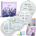 ETSPIL 4 Pack Embroidery Kit for Adult Beginners  Learn 33 Stitches with Wreath and Plant Patterns, Stamped Patterns,Embroidery Hoop, ThreadsTools,Step by Step Instructions & Video Tutorial (wreath 4)