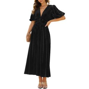 Sissyaki Women's Velvet Formal Dresses for Wedding Guest 2025 Fall Winter Dress (Large)