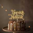 2 x Gold Glitter Umrah Mubarak Cake Topper, Eid Ramadan Mubarak Cake Decorations, Muslim Islam Eid al-Fitr Party Decorations