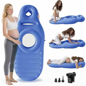 Pregnancy Mattress with Hole - Inflatable Full Body Maternity Bed for Stomach Sleeping, Back Pain Relief - Includes Electric Pump (Blue)