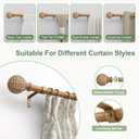 QDWIS Wood Curtain Rods for Windows 48 to 84 Inch,1'' Diameter Drapery Rods with Imitation Wood Grain Leaf Pattern Finials,Boho Adjustable Heavy Duty Curtain Rods Set,36-88'',Color:Natural Wood
