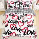 ASPMIZ Valentine's Day Duvet Cover King Size, 3 Pieces Love Hearts Duvet Cover Set with Zipper Closure, Checkered White Comforter Cover Set 1 Duvet Cover 104" x 90" and 2 Pillow Shams