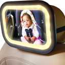 GoldBug Glow Mirror - XL Rear-Facing Baby Car Seat Mirror with Adjustable LED Lighting & Remote Control