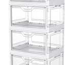 Clear Storage Bins with Lids,4 Tier Plastic Bins with Wheels,Stackable Storage Bin,Closet Organizers Box for Bedroom,Living Room,Toy,23 QT Folding Box with Magnetic door