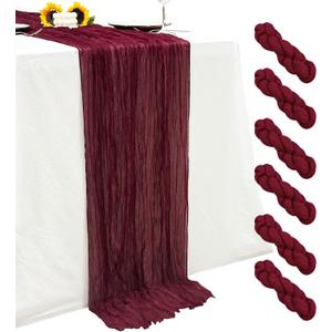 6Pack Burgundy Cheesecloth Table Runner,17 x 108 inch Sheer Cheese Cloth Fabric Table Runner Boho Burgundy Table Runners Bulk for Wedding,Birthday,Party,Holiday,Home Decor