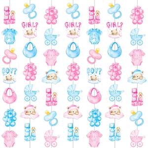 Gender Reveal Party Garland 8PCS Boy or Girl Baby Shower Decorations Pink and Blue Bodysuits Hanging Garland Banners Baby Outfit Scarf Pacifier Ceiling Decor for Jumpsuit Birthday Party Supplies