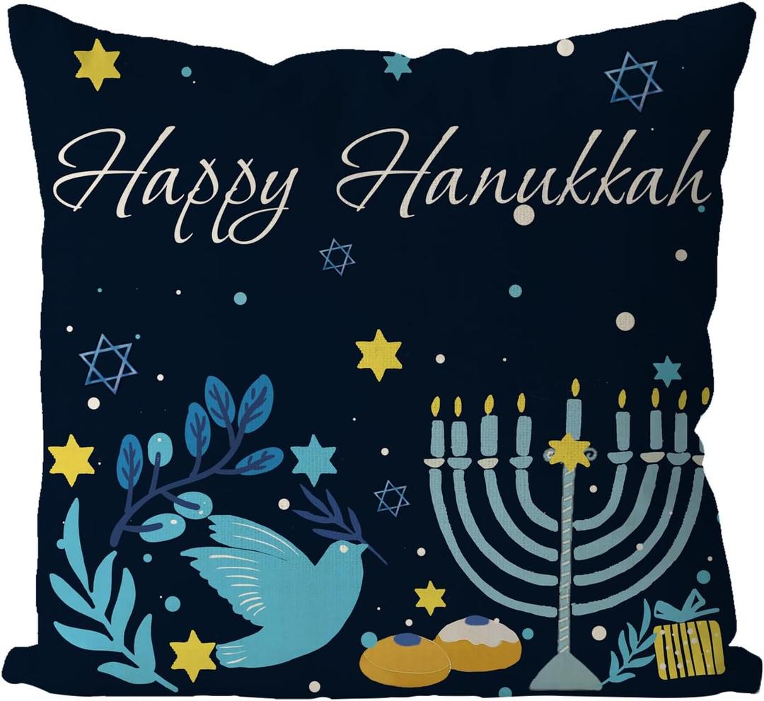 GAGEC Happy Hanukkah Pillow Covers 18 x 18 Inch Menorah Pigeon Throw Pillow Covers Winter Pillowcase Home Decor Living Room House Decorative Cushion Case for Sofa Couch