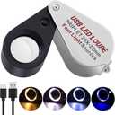 20X Jewelers Loupe, Pocket Magnifier with Led/UV Light, Rechargeable Magnifying Glass Folding Jewelers Eye Loop for Jewelry, Gemstone, Diamond, Coin, Stamp, Antique Identifying