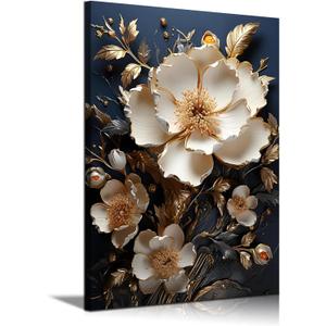 3D Abstract Flower Canvas Wall Art White Floral Texture Poster Prints Serene Blossoms Wall decor pictures for Bedroom and Bathroom Home Decorations Framed (12inx16in Canvas)