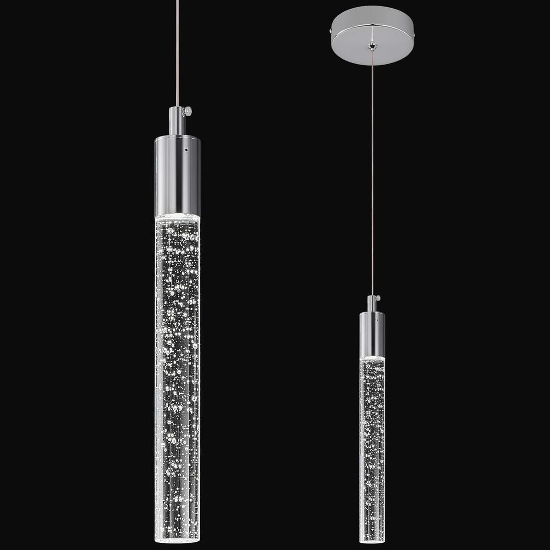 Modern Kitchen Island Pendant Light Dimmable LED Chrome Finish Mini Crystal Pendant Lighting Bedroom Bedside Table Small Pendant Lights1-Pack