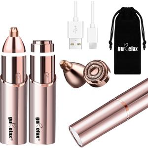 Gurelax Eyebrow & Facial Trimmer: 2-in-1 Electric Facial Hair Removal & Eyebrow Shaver (Built-in Mirror), Face Razor for Women with 2 Replacement Heads