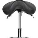 Saddle Stool Rolling Chair Tall with Backrest Foot Rest Hydraulic Swivel Adjustable Height Ergonomic Tilt Thick Seat with Casters for Dental Hygienist Eyelash Technician Hairstylist Black
