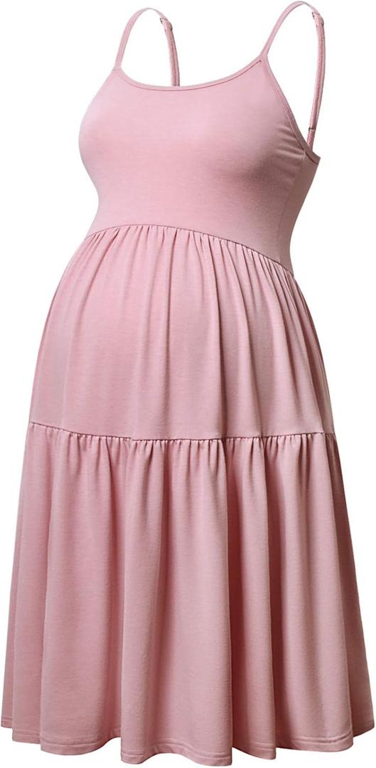 GINKANA Women's Sleeveless Maternity Dress Adjustable Strappy Summer Casual Swing Dress for Daily Wearing Or Baby Shower (Large, Dark Pink)