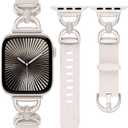  Wearlizer Silicone Band Compatible with Apple Watch Bands for Women 38/40/41/42mm, Dressy Chic Strap with Double D-Shaped Metal Elegant for iWatch Series