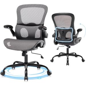 Office Chair, Ergonomic Desk Chair with Adjustable High Back 2D Lumbar Support Flip-up Armrests, Executive Breathable Mesh Comfy Swivel Rolling Computer Task Chair for Home Office Study Work Gaming (5025A, Dark Gray)