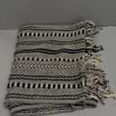 RAJRANG Cotton Braided Striped Throw Blanket 50x60 Inches Soft Cozy Navy Blue Blanket with Decorative Tassels for Sofa Couch Chair Bed Home Decor