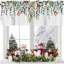 Christmas Cardinal Valance Kitchen Cafe Curtains, Berry Green Eucalyptus Leaves Rod Pocket Valances, White Short Curtain Window Valances for Bedroom Bathroom Living Room 54x18in