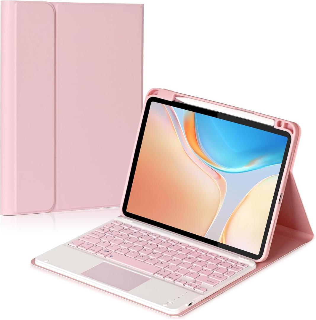 Keyboard Case for iPad 10th gen 10.9inch 2022/ iPad (A16) 11th gen 11inch 2025, Detachable Touchpad BT Keyboard, Magentic Protective Cover with Pencil Holder, Full Protection, Pink