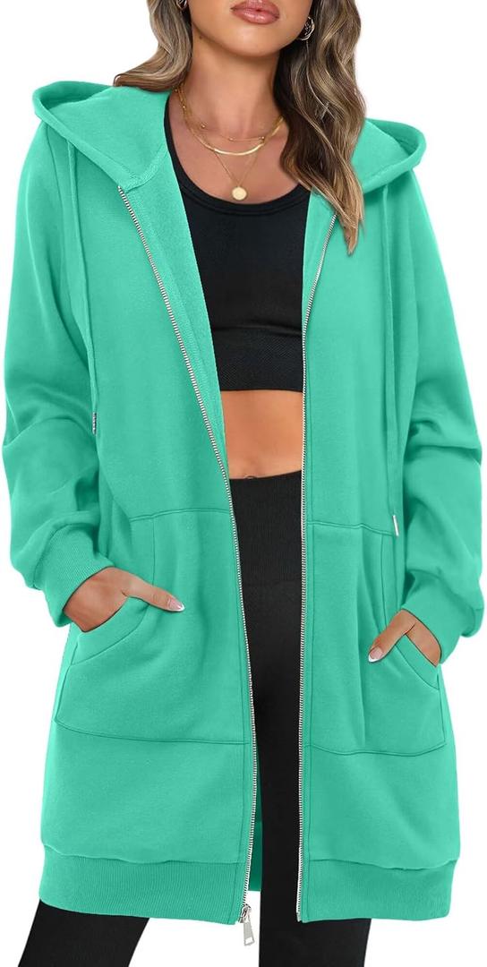 StunShow Women's Zip Up Hoodies Oversized Fleece Long Sleeve Sweatshirts Casual Fall Jacket Coat with Pocket(S-3XL) (Green, L)