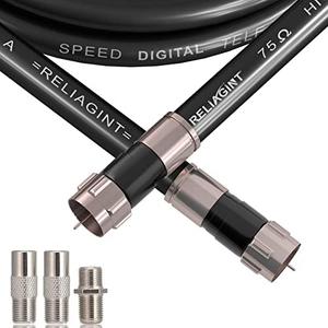 15ft, Black RG6 Coaxial Cable with F Connector, F81 RF Double Female Adapter, Low Loss High Speed Coax Cable Cord Extender for HD TV, Dish, Satellite, Antenna, TV Cable 15'