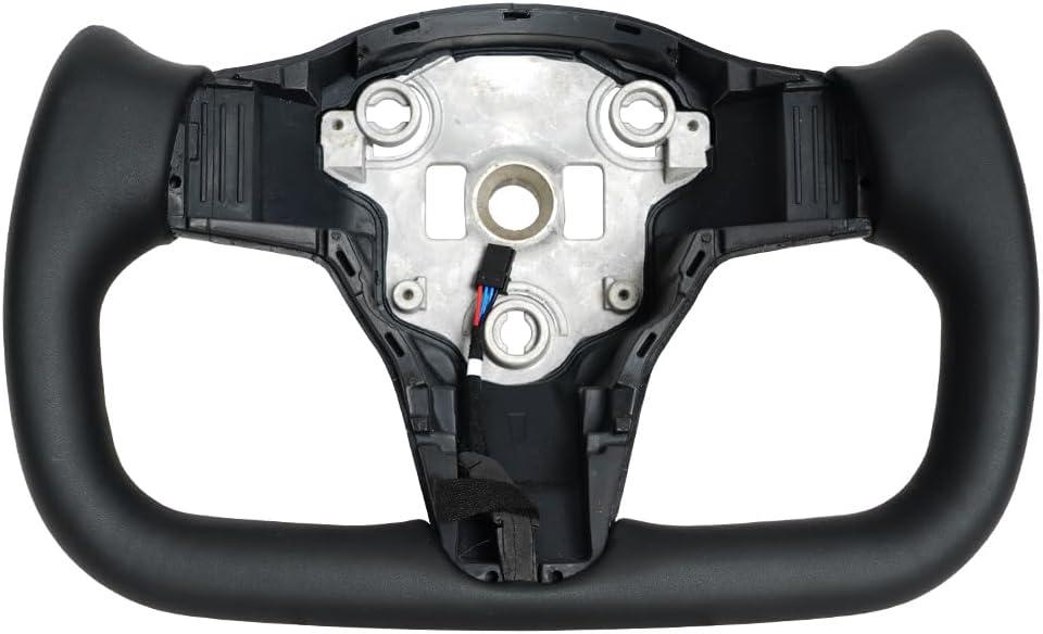Yoke Racing Steering Wheel, Black Microfiber Leather without Front Trim for Tesla Model 3/Y 2017-2023 With Heating Function