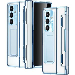 for Samsung Galaxy Z Fold 7 Crystal Clear Case with Privacy Screen Protector, One-Piece Design Fold-able Hinge Cover Kickstand Shockproof Hard PC Anti-spy Protective Case for Z Fold 7 Blue