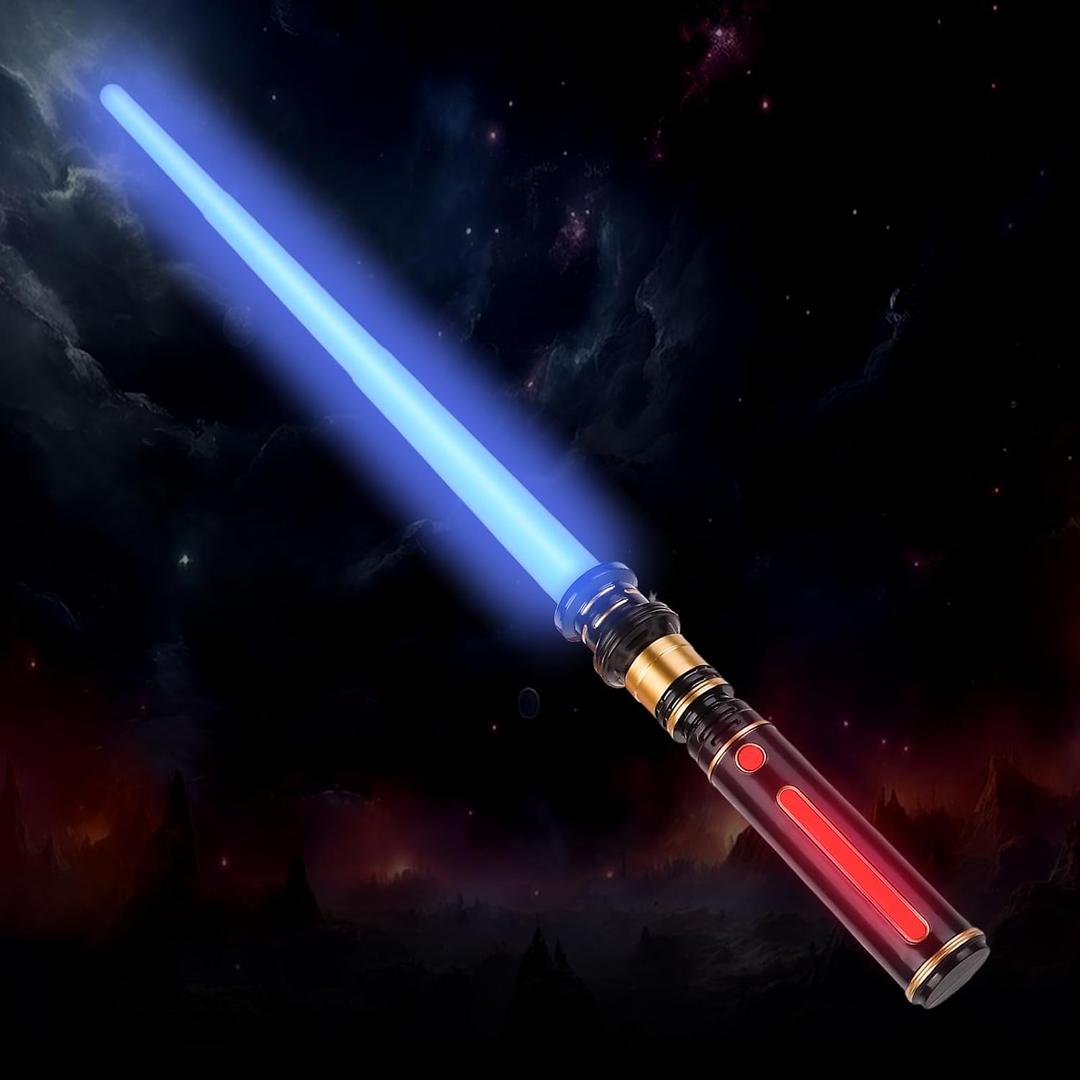 YukiHalu Light Up LED Saber, Light Swords with FX Sound and Realistic Handle, Expandable Sabre for Halloween Dress Up Parties Birthday Christmas Galaxy War Fighters (Blue)