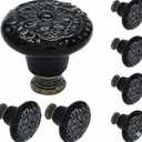 Biaungdo 7 Pcs Black Ceramic Vintage Round Drawer Knobs - Retro Ceramic Dresser Knobs and Pulls for Cabinet, Drawer, Cupboard