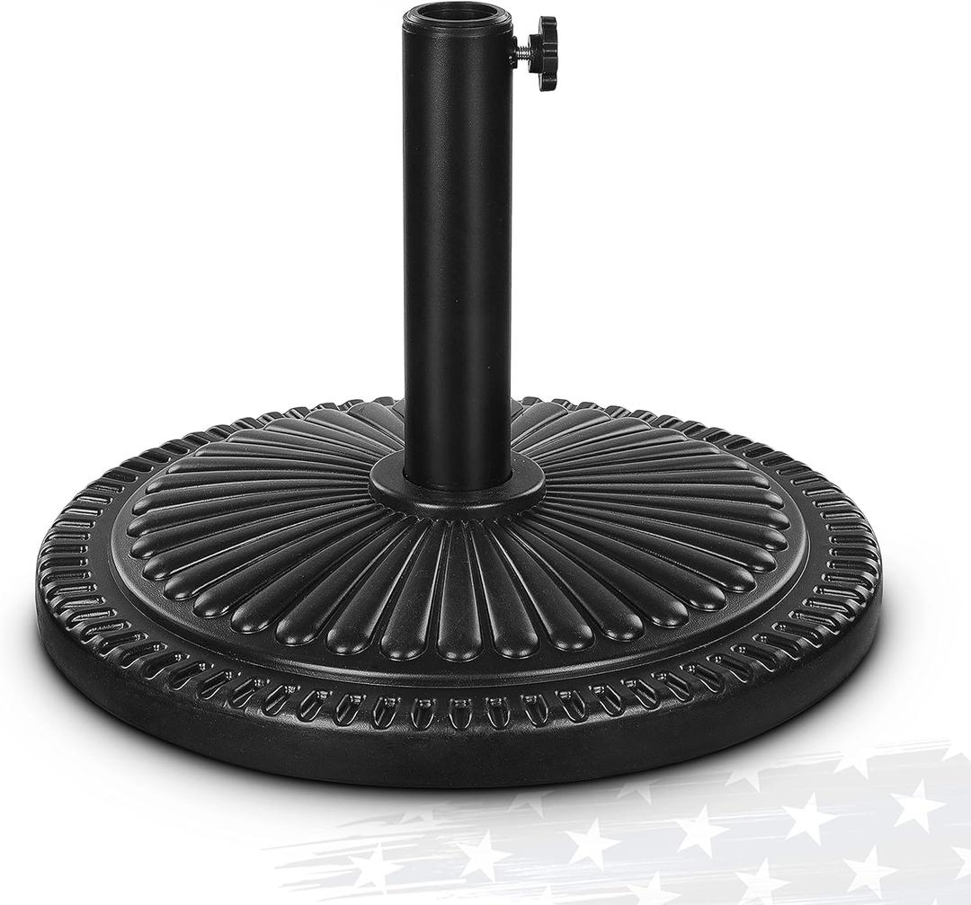 FRUITEAM 15" 26.5 lbs Round Patio Umbrella Base Pre-Filled Umbrella Stand Sun-Flower-Pattern Heavy Duty Market Umbrella Base Stand for Patio, Outdoor, Swimming Pool, Black