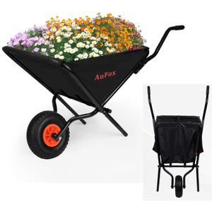 Collapsible Wheelbarrow, Folding Utility Garden Cart Easy Loading and Dumping Yard Cart Thickened Oxford Cloth Lawn Cart for Nutrient Soil,Grass, Leaf, Garden Supplies