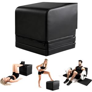 Adjustable Hip Thrust Bench, Pu Glute Machine with 2 Removable Height-Adjustable Training Pads, Multi-Function Full-Body Workout Box Suitable for Glute Presses/Glute Bridges/Box Jumps