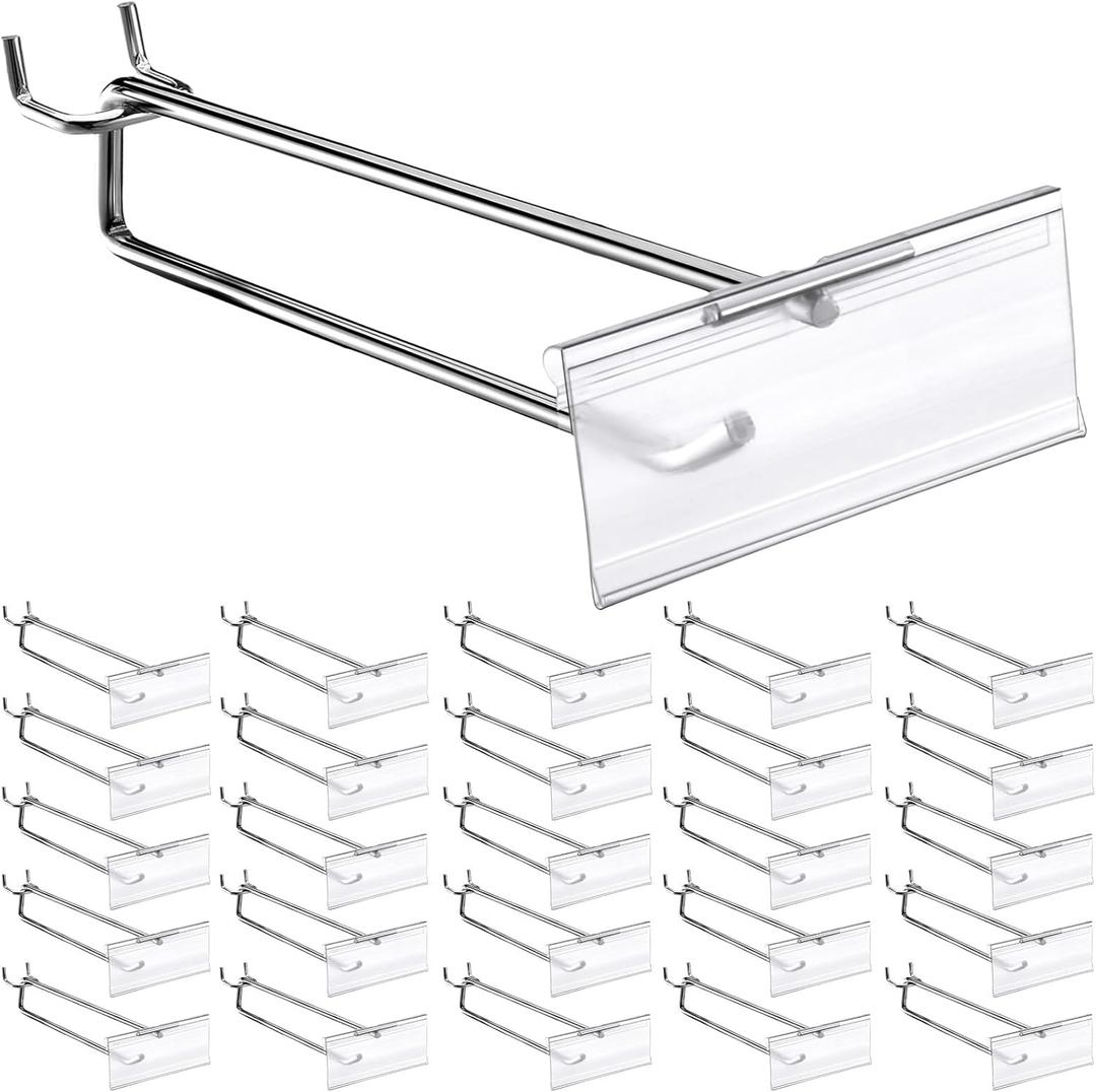 Thyle 50 Pcs Metal Scan Hook with Label Holder for 1/8" to 1/4" Pegboard, Peg Board Hooks with Price Tag, Pegboard Wall Accessories, Metal Hooks for Home Garage Retail Display Supplies (8 Inch)