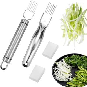 2 PCS Stainless Steel Green Onion Slicers Kitchen Scallion Cutters Shred Knife Herb Cutter Vegetable Garlic Cutteres Food Speedy Chopper for Kitchen Cutting Vegetable Onion Garlic Cutteres Tool