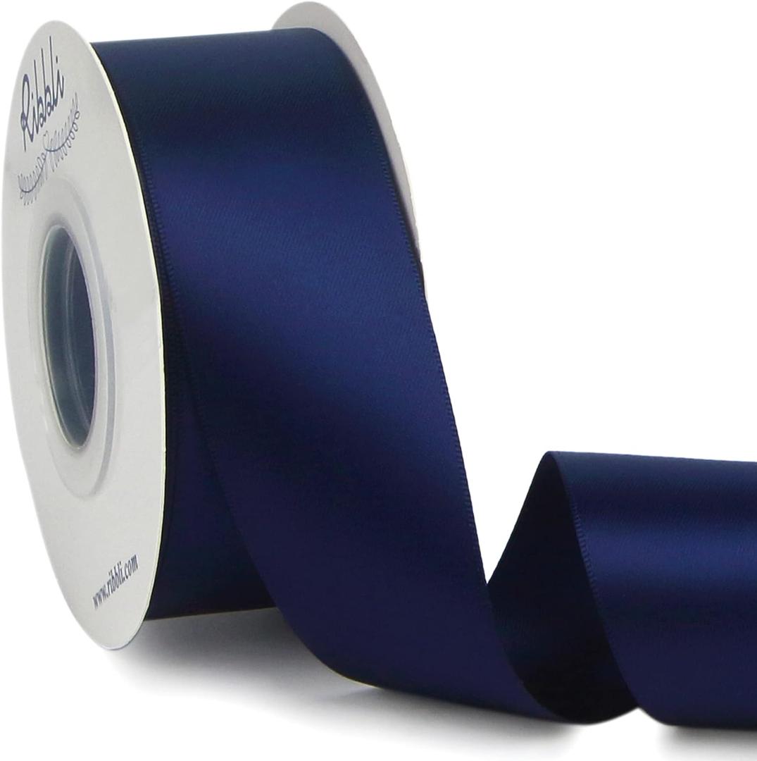 Ribbli Navy Double Faced Satin Ribbon,1-1/2 x Continuous 25 Yards,Use for Bows Bouquet,Gift Wrapping,Wedding,Floral Arrangement