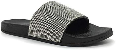 FUNKYMONKEY Women's Slides Rhinestone Glitter Slip On Footbed Platform Sandals  Size 6