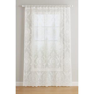 White Sheer Curtains for Living Room Bedroom, Scalloped Sheer Curtain Floral Embroidered Farmhouse Window Drapes Vintage European Tulle Retro Style, Rod Pocket, , 82"x52" 