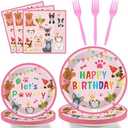 96 Pieces Dog Themed Birthday Party Decorations Puppy Party Tableware for Lets Pawty Party Dessert Plates Napkins Forks Birthday Favors 24 Guests