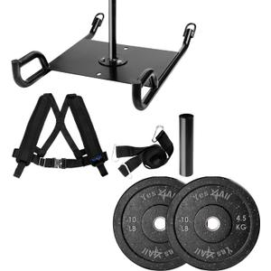 Yes4All Weighted Training Pull Sled with Vest, Steel Buckle, Fit for 1-2 Inch Plates, Sled Workout Equipment, Sport Power Sled for Athletic Exercise and Speed Improvement
