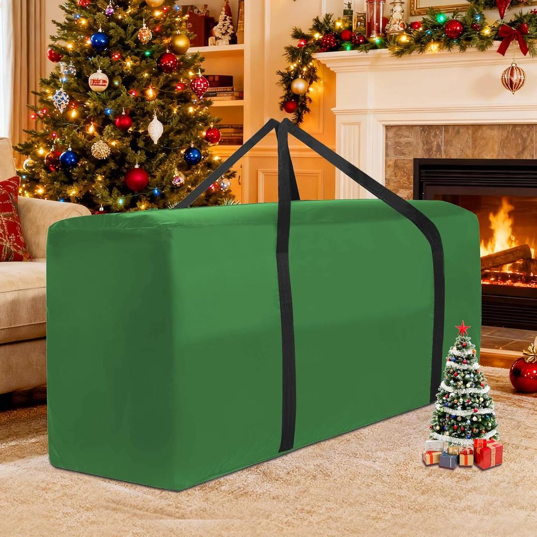 12ft Christmas Tree Storage Bag Extra Large 420D Tree Storage Bag for Disassembled Artificial Trees (Fits 7ft-12ft), Waterproof Double Zippers and Durable Handle, 68"L x 30"W x 20"H, Green,1 Pack