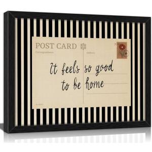 Framed 'It Feels So Good To Be Home' Postcard Wall Art, Vintage Black White Stripe Canvas Print, Rustic Farmhouse Decor for Living Room Bedroom Entryway Guest Room, 24"L x 16"W