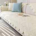 Cotton Quilted Dog Couch Cover for Sofa Farmhouse Rustic Embroidery Sectional Couch Cover Soft Anti-Slip Sofa Slipcover Furniture Protector for Kids, Pets (Ivory,28"x28")