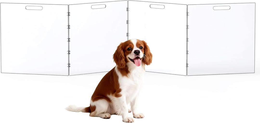 Clear Acrylic Dog Gate, Freestanding Pet Gate for Doorways Indoor, Foldable Acrylic Dog Playpen No Drilling (Clear, 4-Panel)