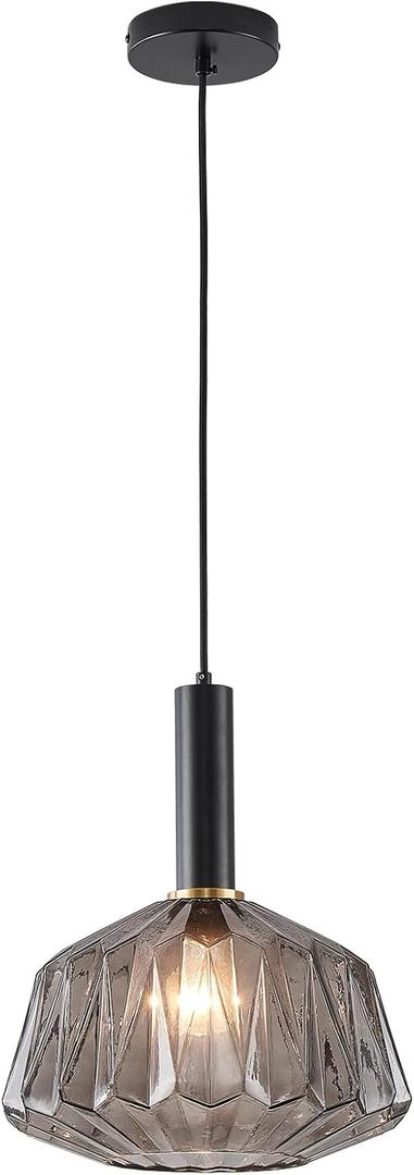 Pendant Light Fixture Grey Glass Pendant Lighting 11.81" Modern Hanging Lights for Kitchen Island Dining Room Bedroom