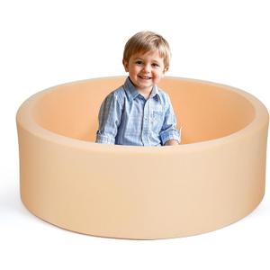 Soft Foam Ball Pit for Kids and Toddlers, Round Ball Pool with 36 x 12 Inches, Ideal Gift Toy for Children - (Balls Not Included) - Beige
