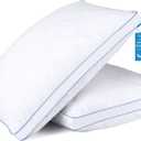 QUTOOL Luxury Goose Feathers Pillow with 100% Cotton Cover, Medium Firm Flat Bed Pillow King Size Set of 2,Good for Side and Back Stomach Sleeper