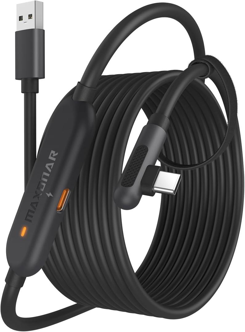 Maxonar [Next-Gen Chip VR Charging Link Cable 16FT Compatible with Meta 3S/3/Oculus 2/Pico 4 Accessories and PC/SteamVR, Awesome Gift-5Gbps USB 3.0 to USB C Cable-Black