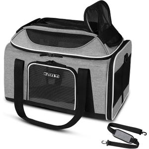 Petskd Top-Expandable Pet Carrier 18x11x11 Inches Delta American United Airline Approved, Soft-Sided Carrier for Small Cats and Dogs with Locking Safety Zippers and Anti-Scratch Mesh (Grey)