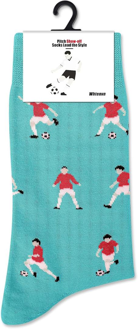 3 x Men's Fun Football Print Mid-Calf Socks, Breathable Cotton, for Teens & Adults, Ideal Football Fan Gift, US Size 6-12