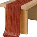 Ling's Moment 14Ft x 35" Wide Terracotta Gauze Semi-Sheer Cheesecloth Table Runner Tablecloth for Wedding Party Bridal Shower Boho Fall Table Decor Orange Rust Thanksgiving Day